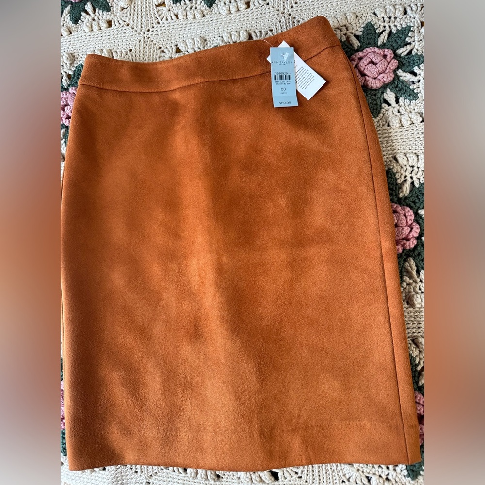 Chic Ann Taylor faux suede mini skirt in a brown/tan color with zipper